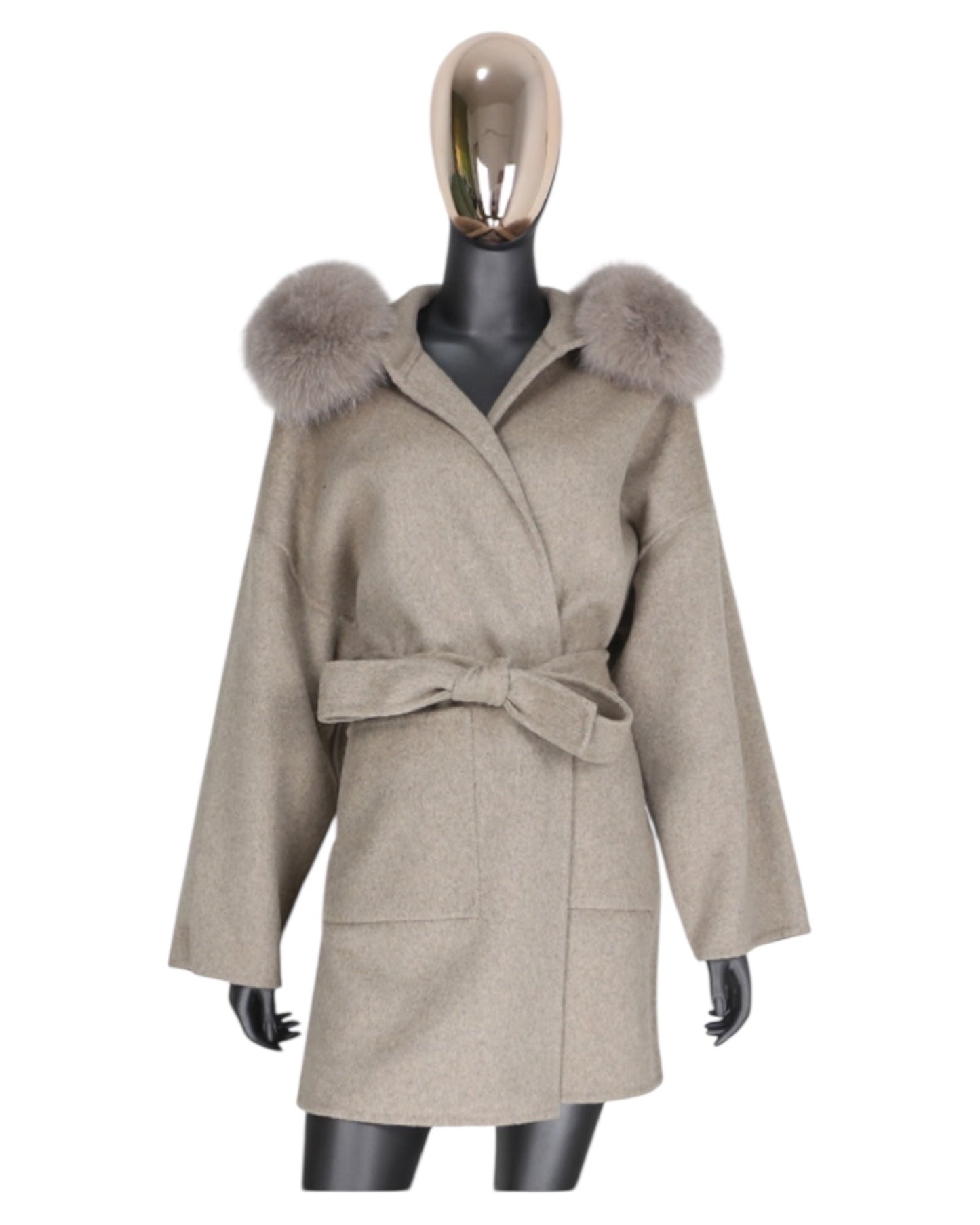 Cashmere coat “Leya” Off White with real fur collar