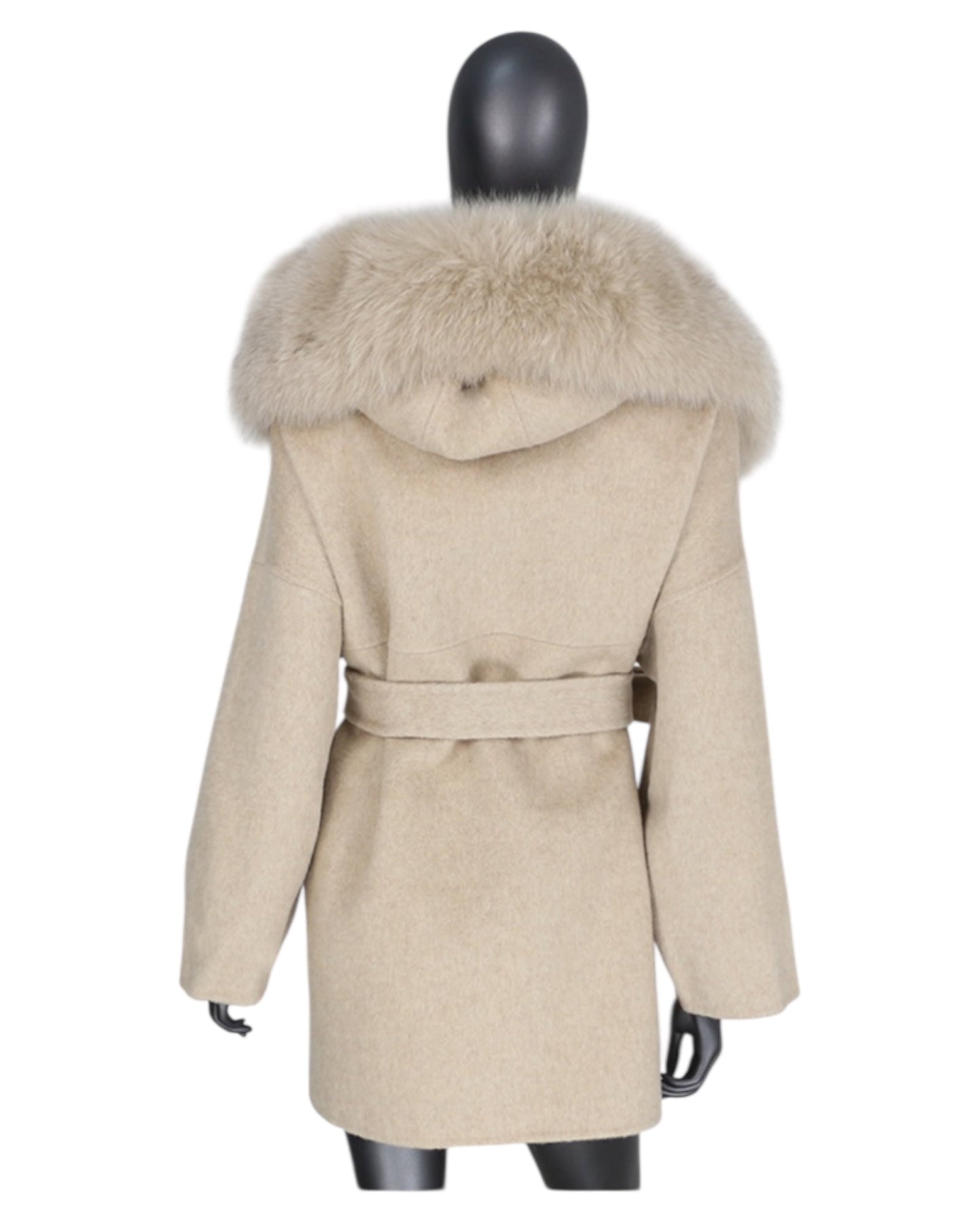 Manteau en cachemire « Leya » camel avec col en fourrure véritable