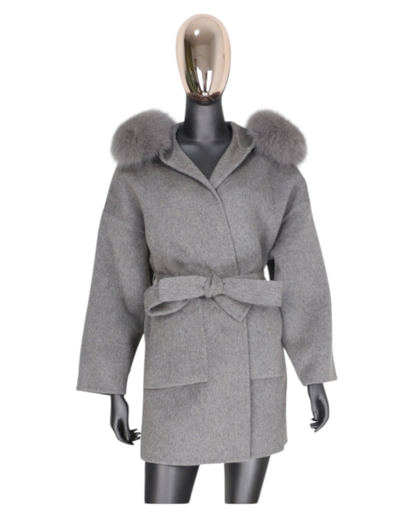 Cashmere coat “Leya” Off White with real fur collar