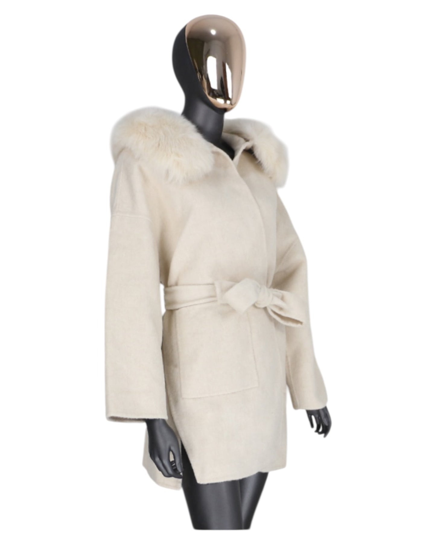 Cashmere coat “Leya” off-white with real fur collar
