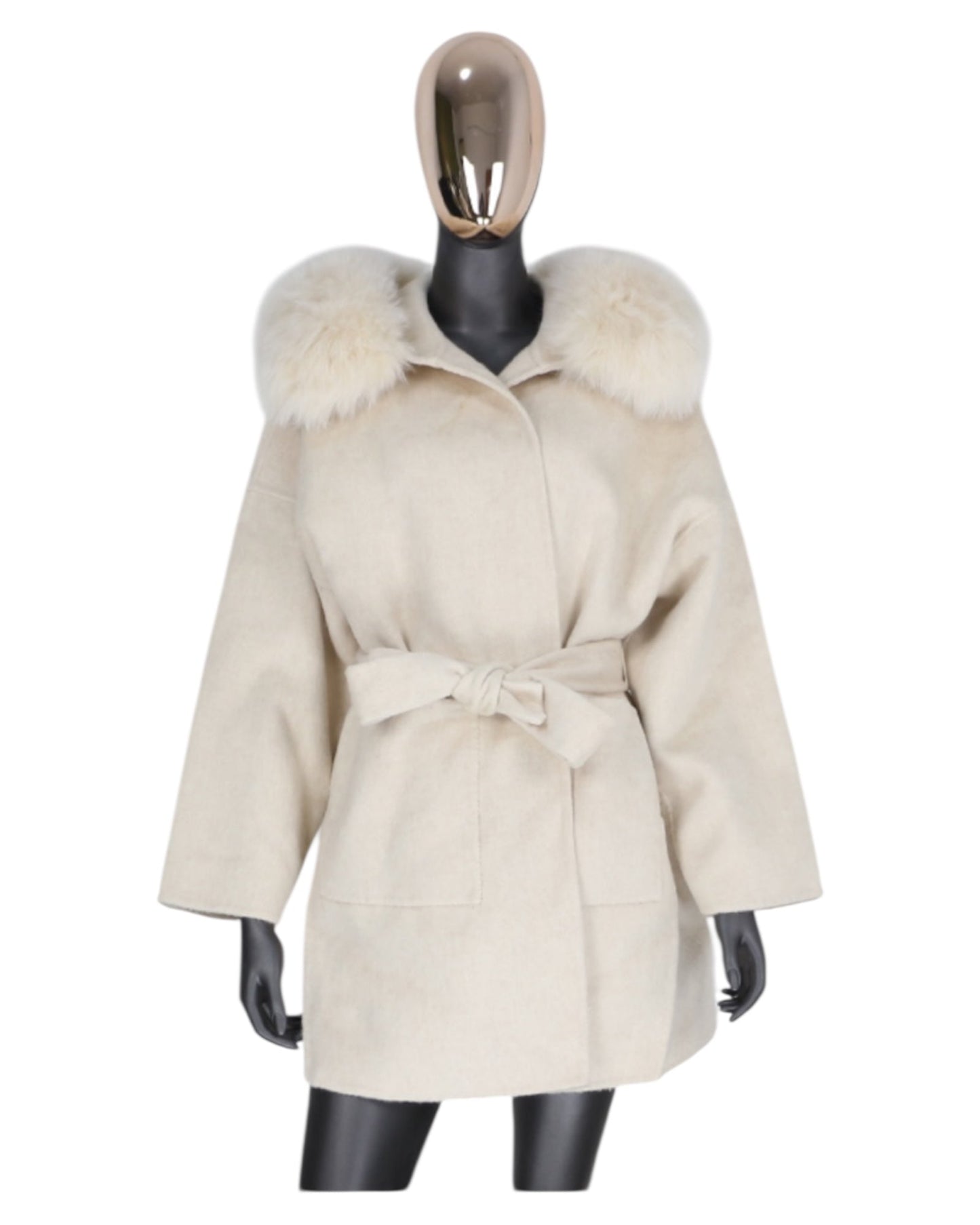 Cashmere coat “Leya” off-white with real fur collar