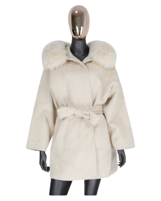 Cashmere coat “Leya” off-white with real fur collar