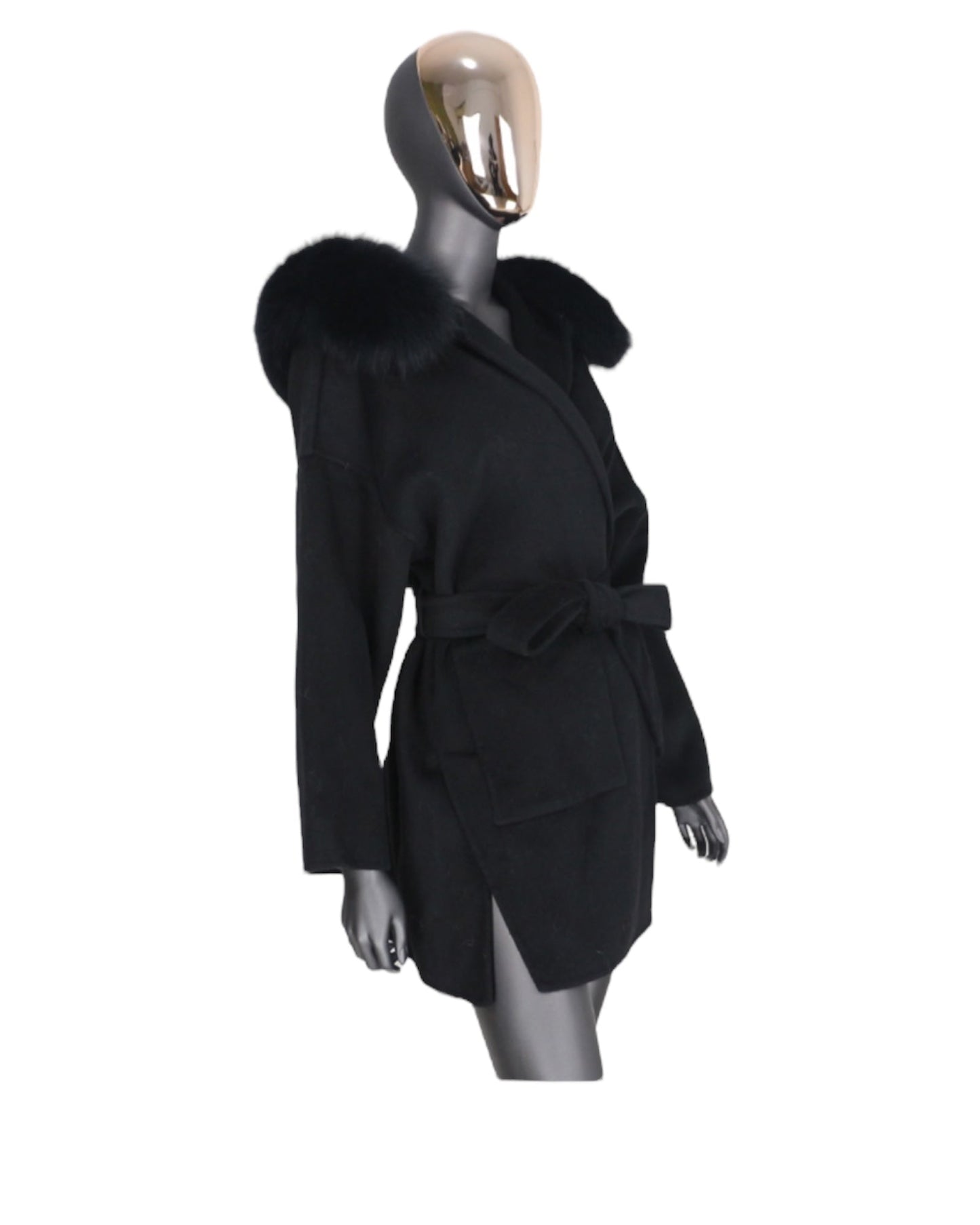 Cashmere coat “Leya” Off White with real fur collar