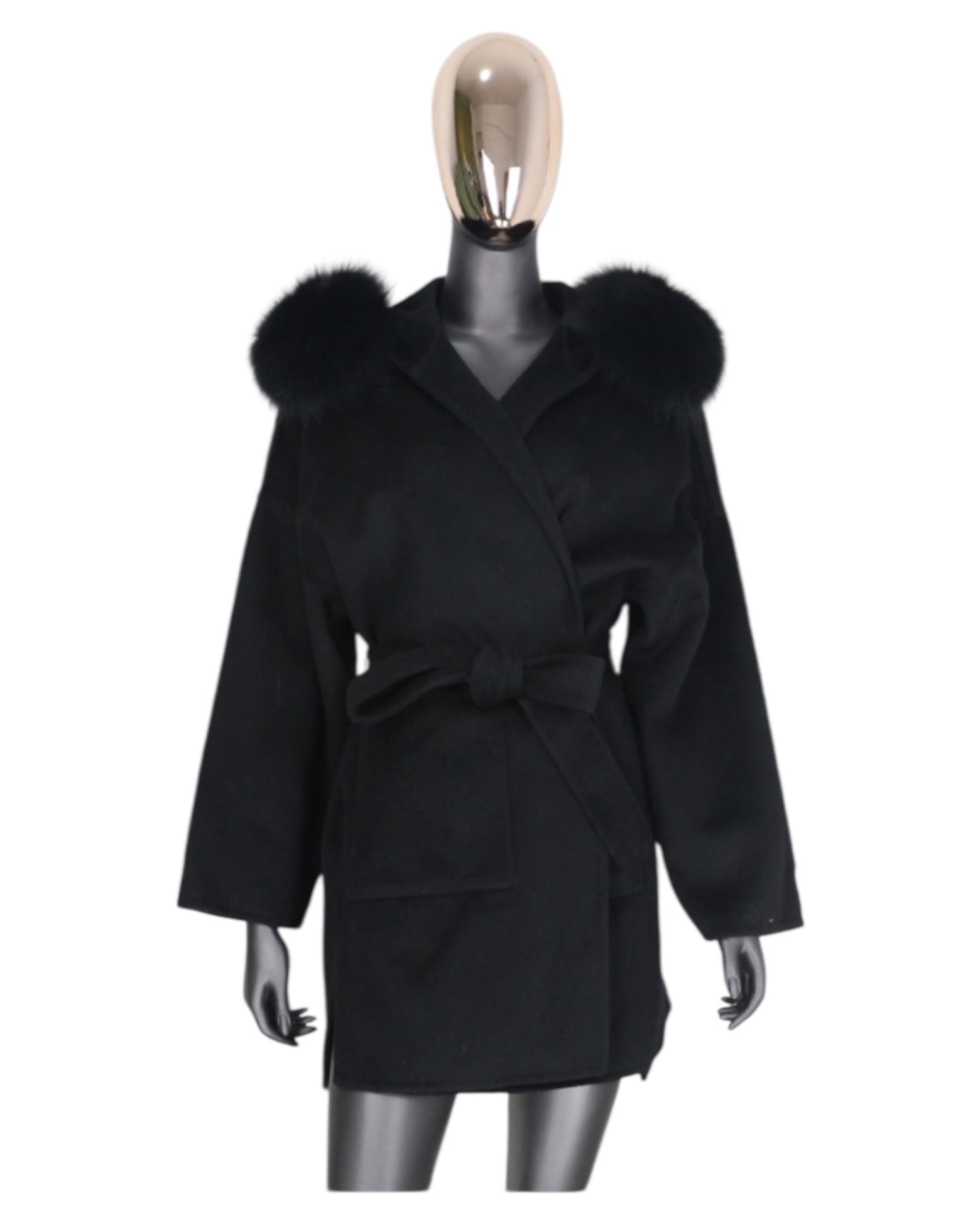 Cashmere coat “Leya” Off White with real fur collar