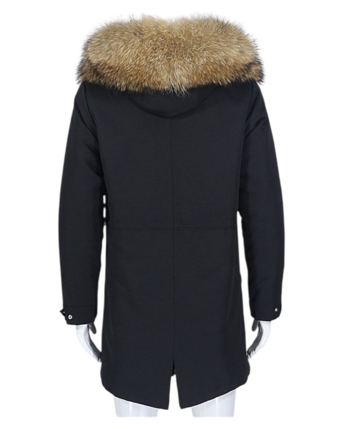 Luxury real fur men's parka with rabbit fur lining black