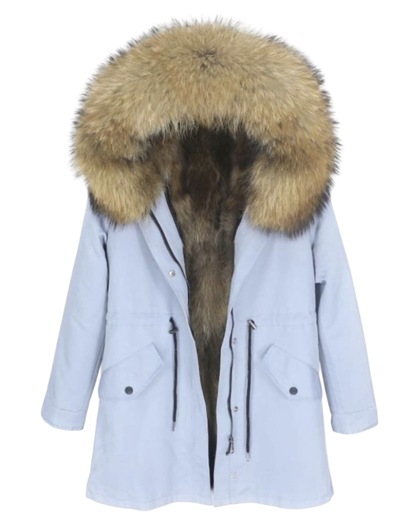 Luxury real fur parka blue/grey