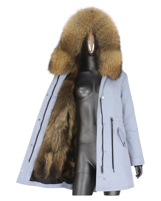 Luxury real fur parka blue/grey