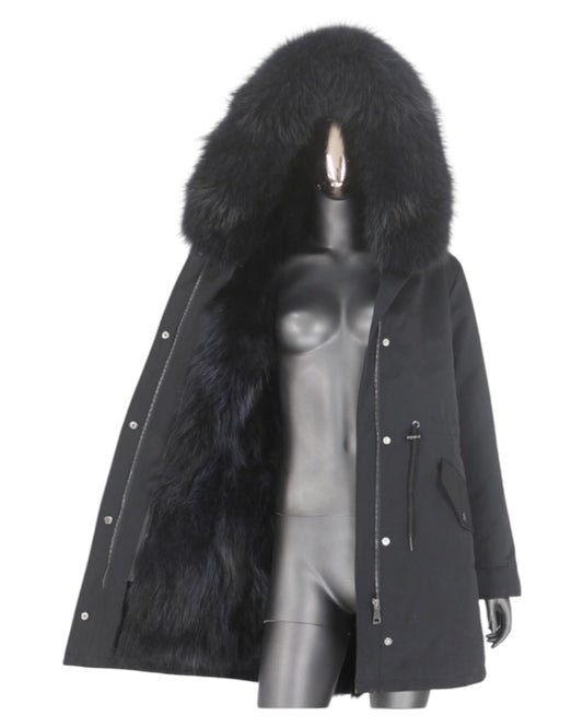 Luxury real fur parka noir