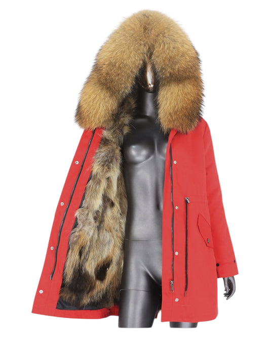 Luxury real fur parka red
