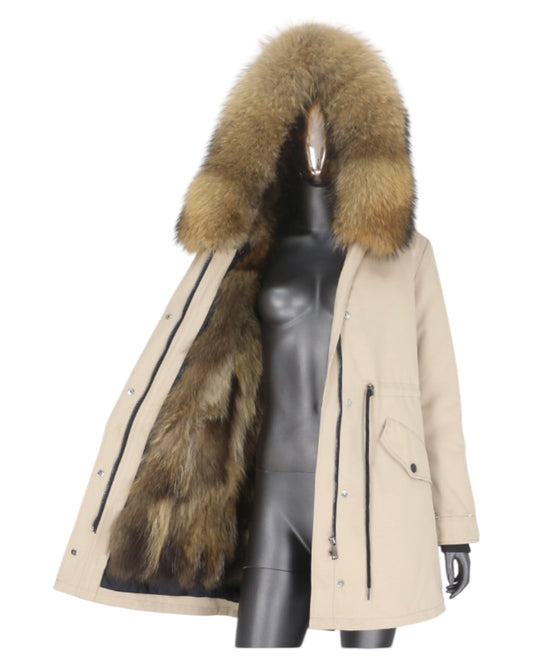 Luxury Parka Real Fur Beige