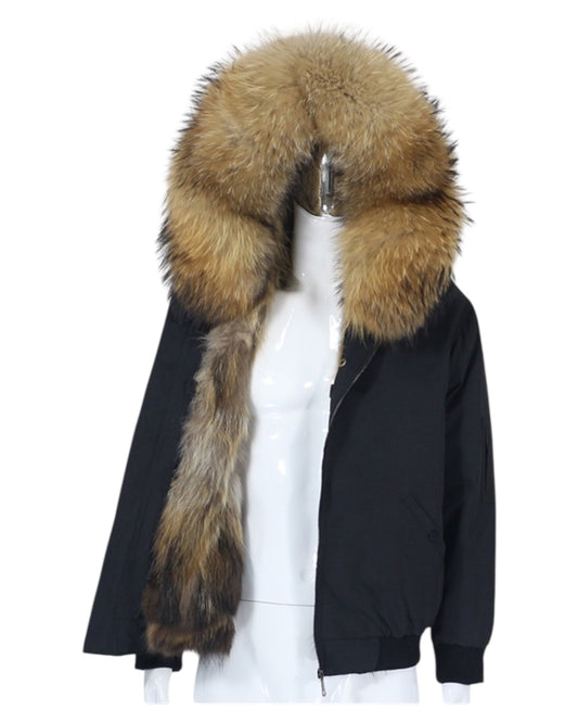 Men's bomber jacket with real fur black