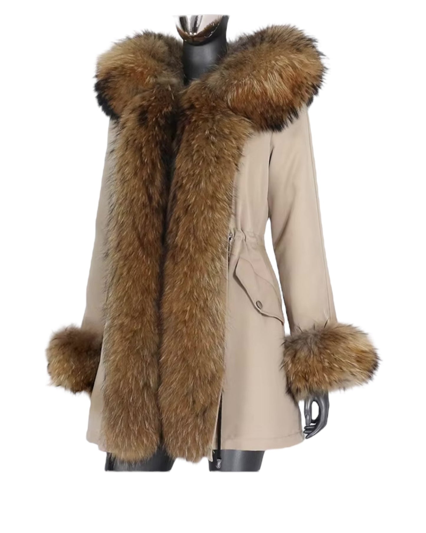 Premium real fur parka beige