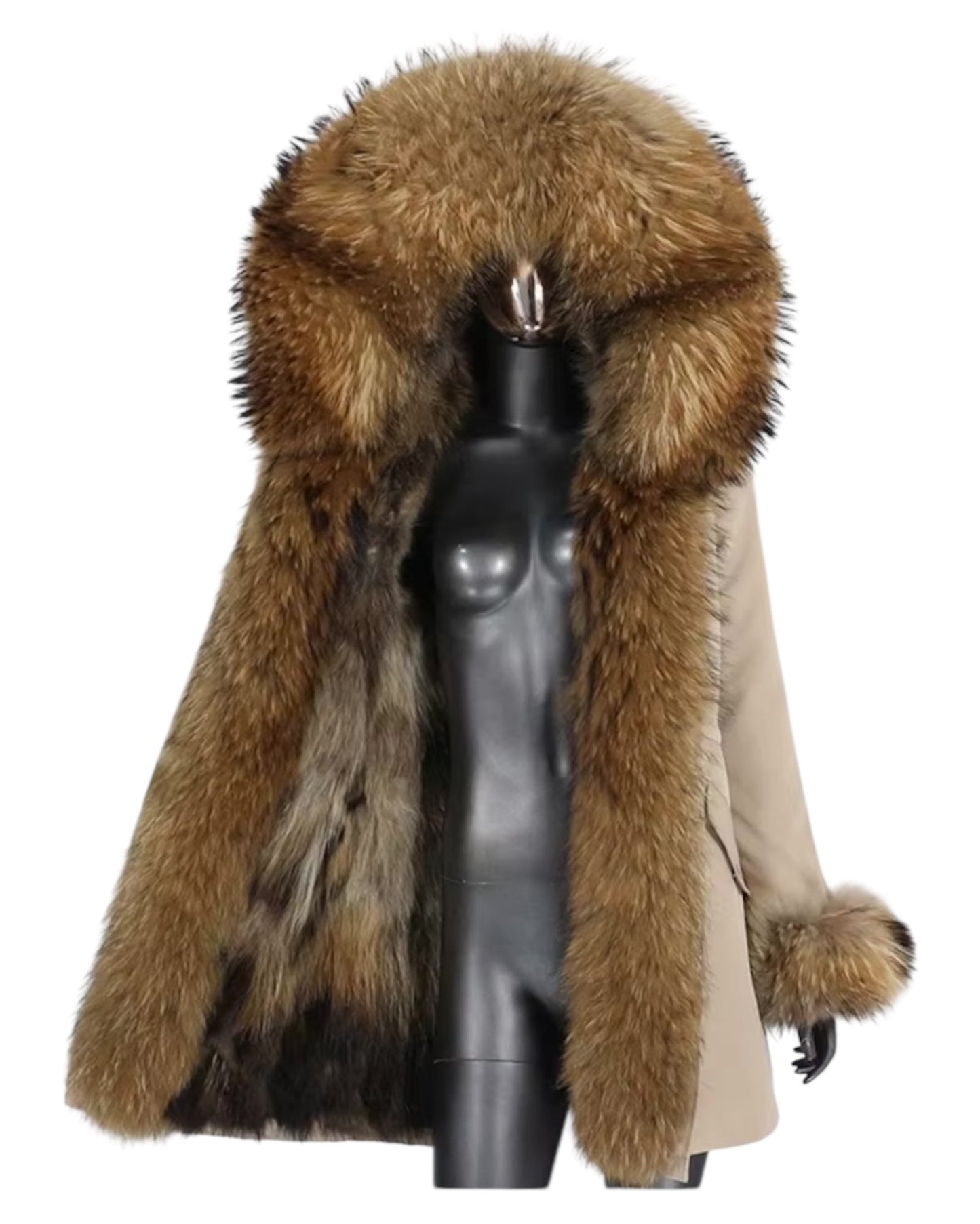 Premium real fur parka beige