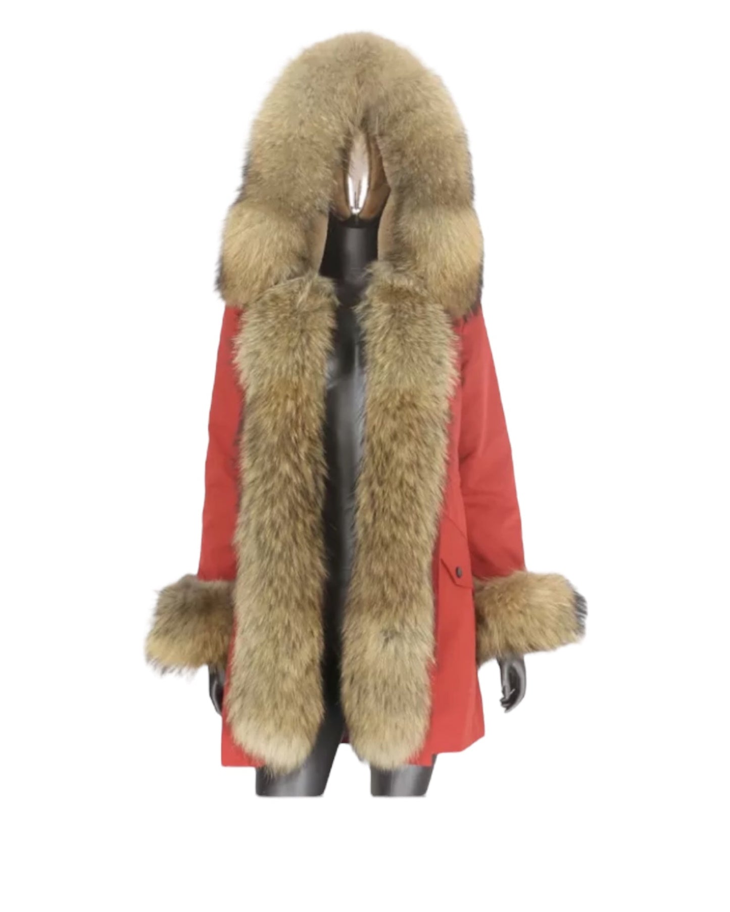 Parka en fourrure véritable de qualité supérieure rouge
