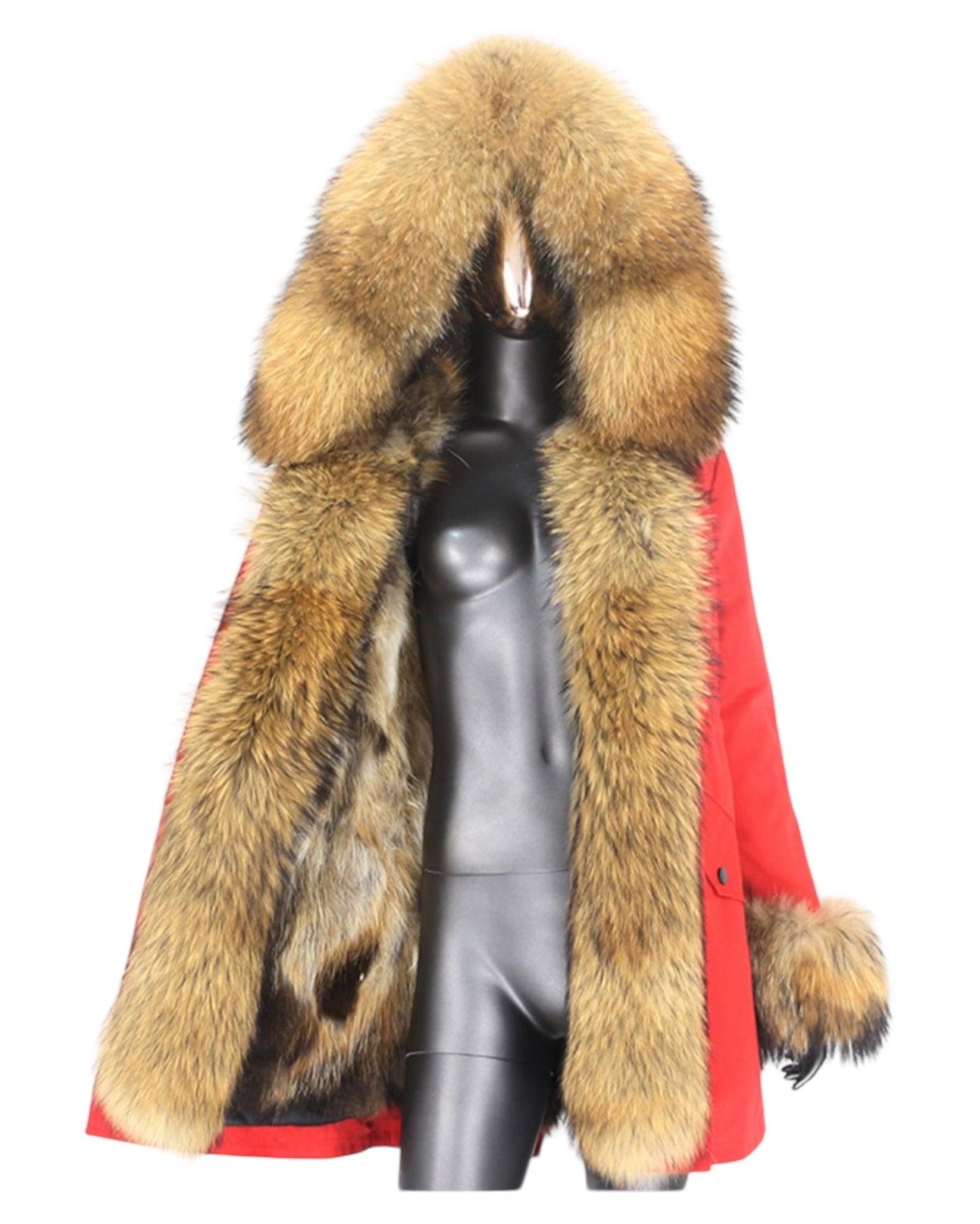 Parka en fourrure véritable de qualité supérieure rouge