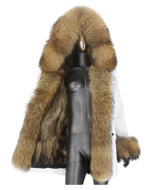 Parka en fourrure véritable de qualité supérieure blanche