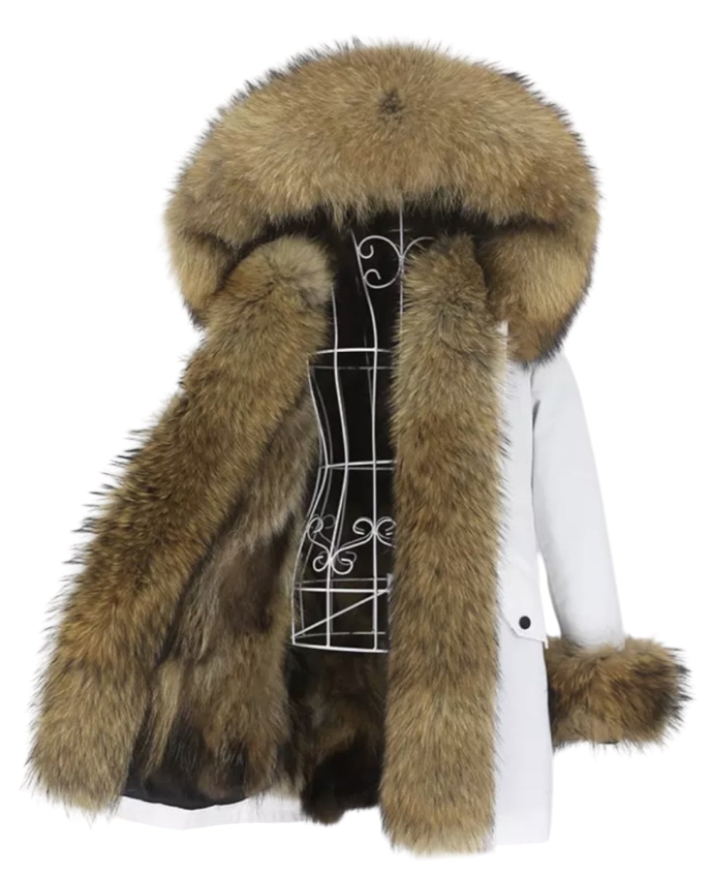 Parka en fourrure véritable de qualité supérieure blanche