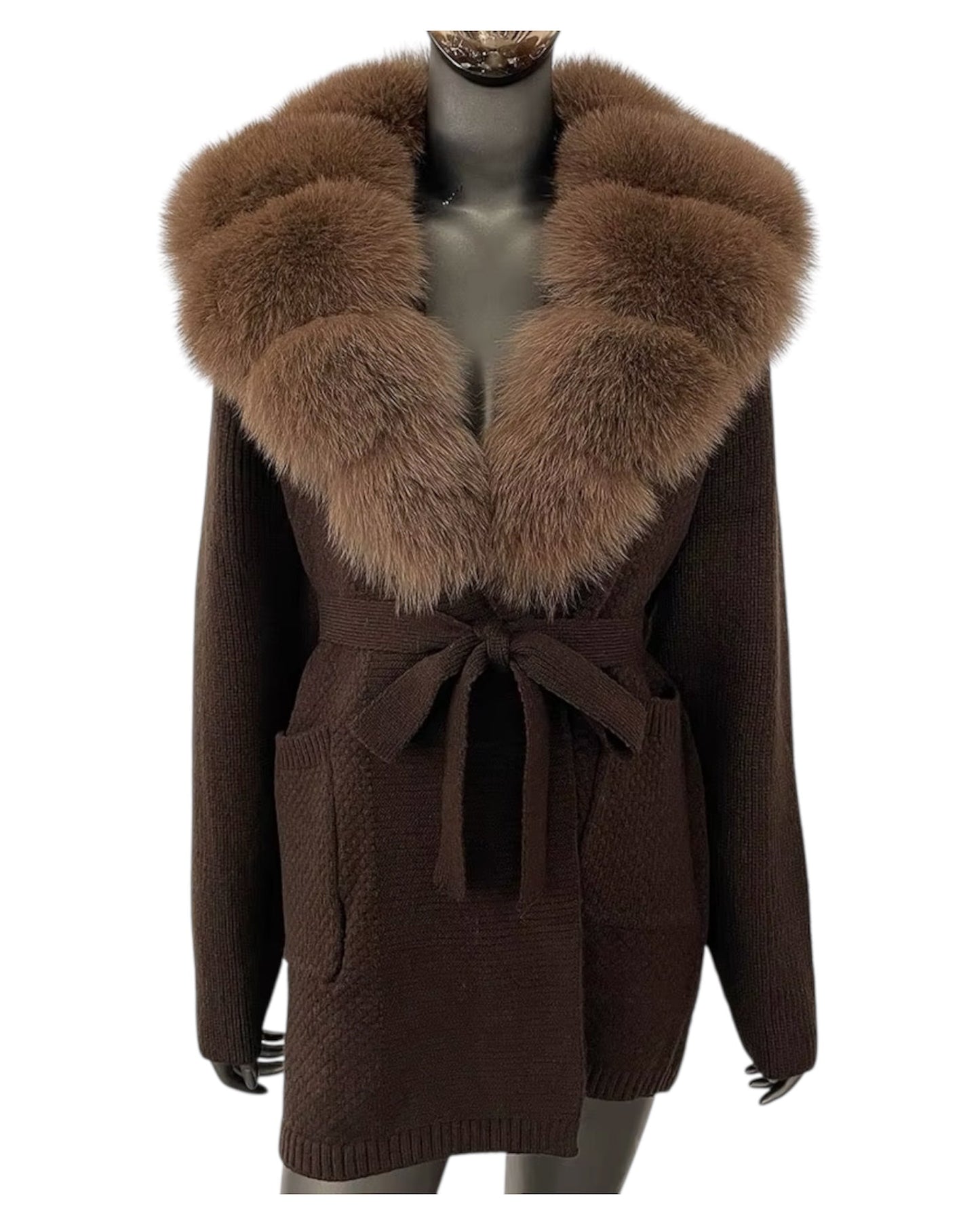 Cardigan "Mimoza" with real fur taupe
