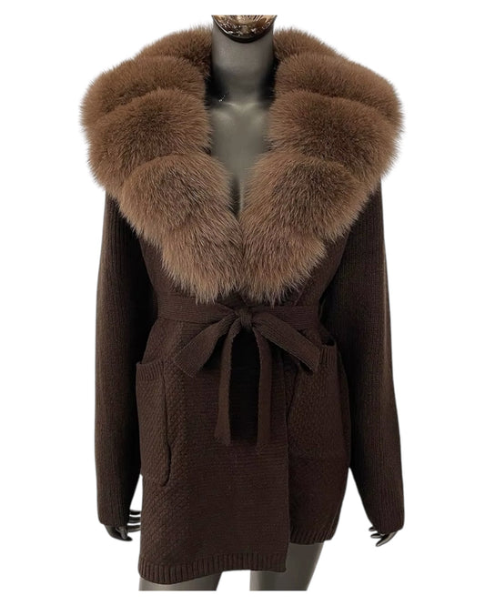 Cardigan "Mimoza" with real fur taupe