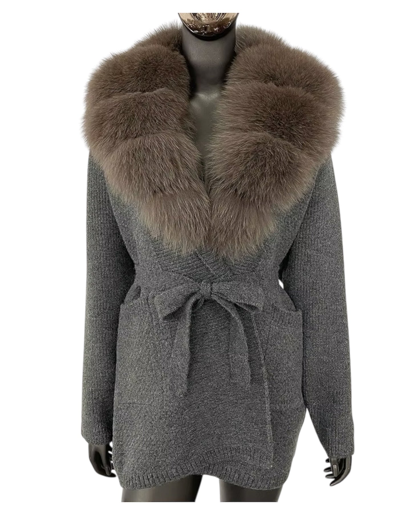 Cardigan "Mimoza" with real fur taupe