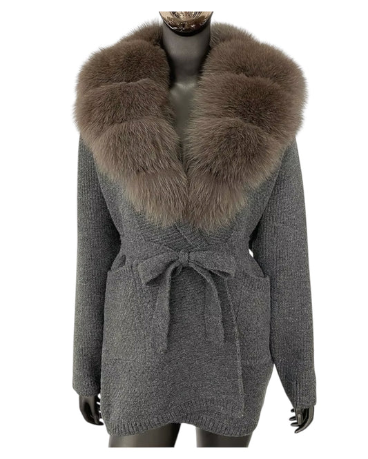 Cardigan "Mimoza" with real fur taupe