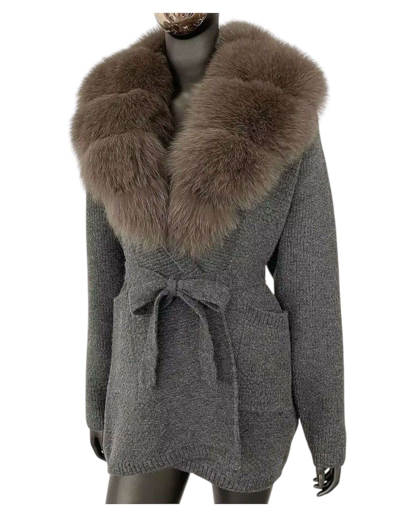 Cardigan "Mimoza" with real fur taupe