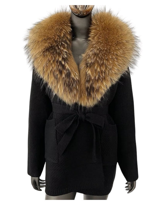 Cardigan "Mimoza" with real fur taupe