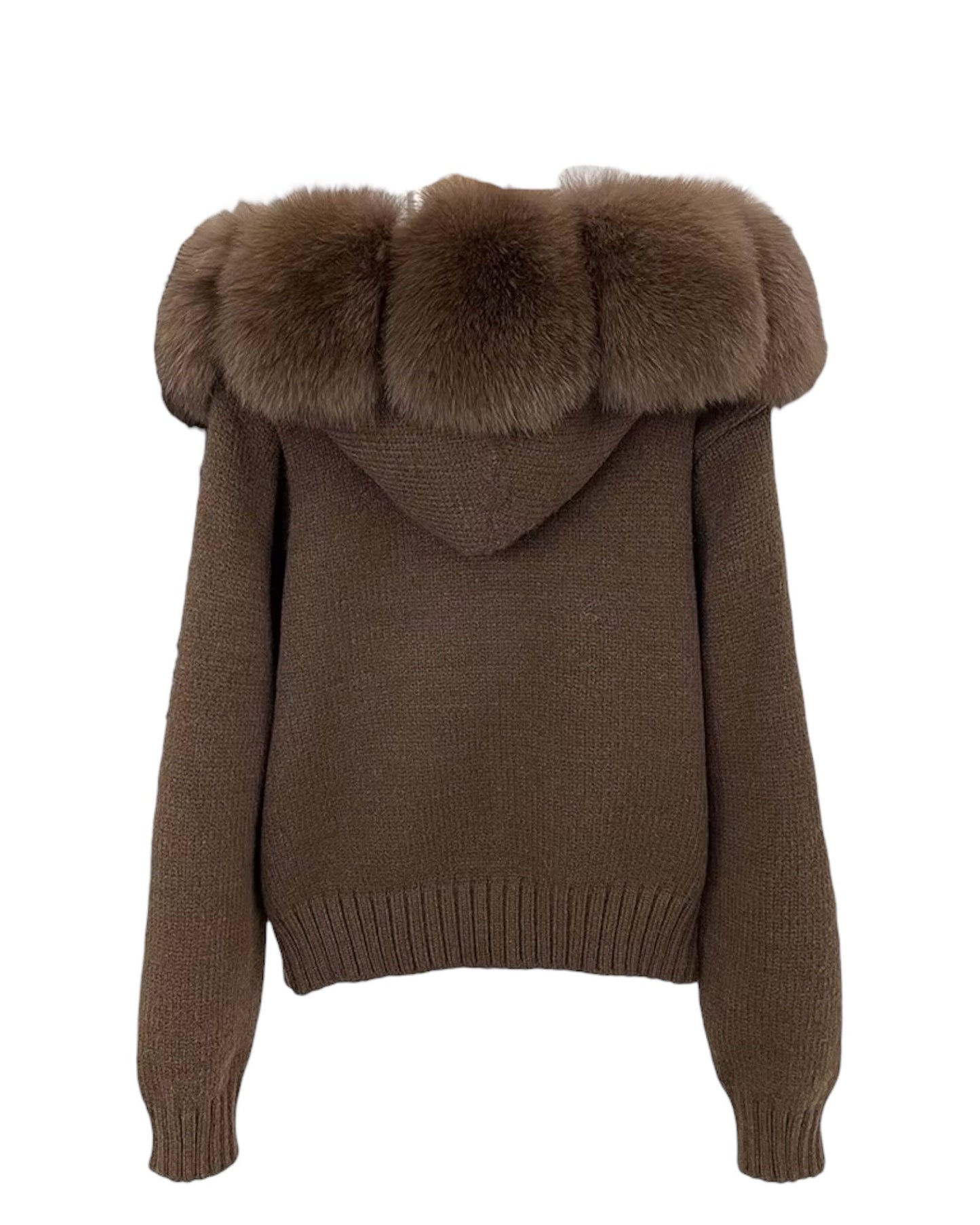 Strickhoodie "Zip" mit Echtpelz Kapuze braun