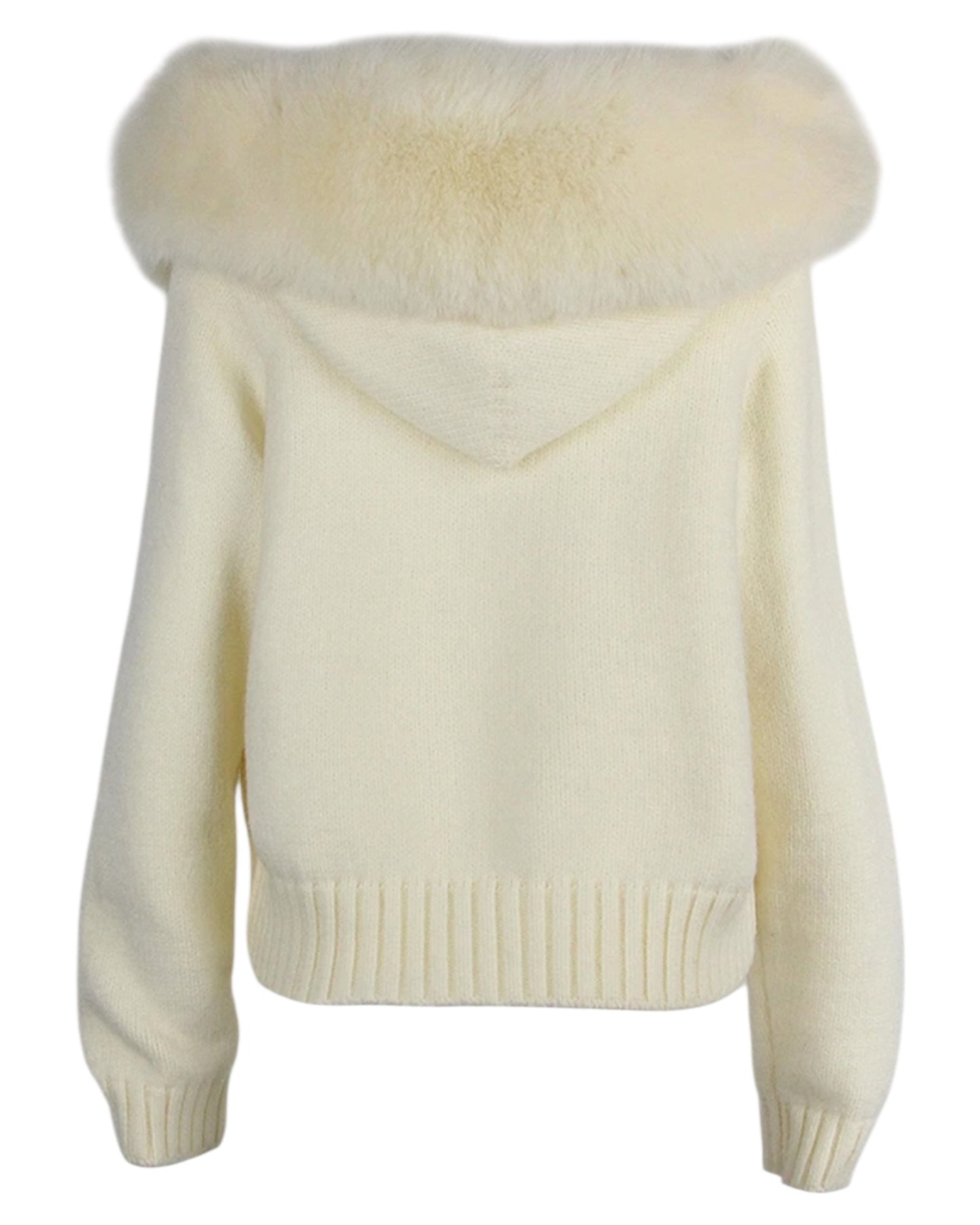 Knitted hoodie "Zip" with real fur hood grey