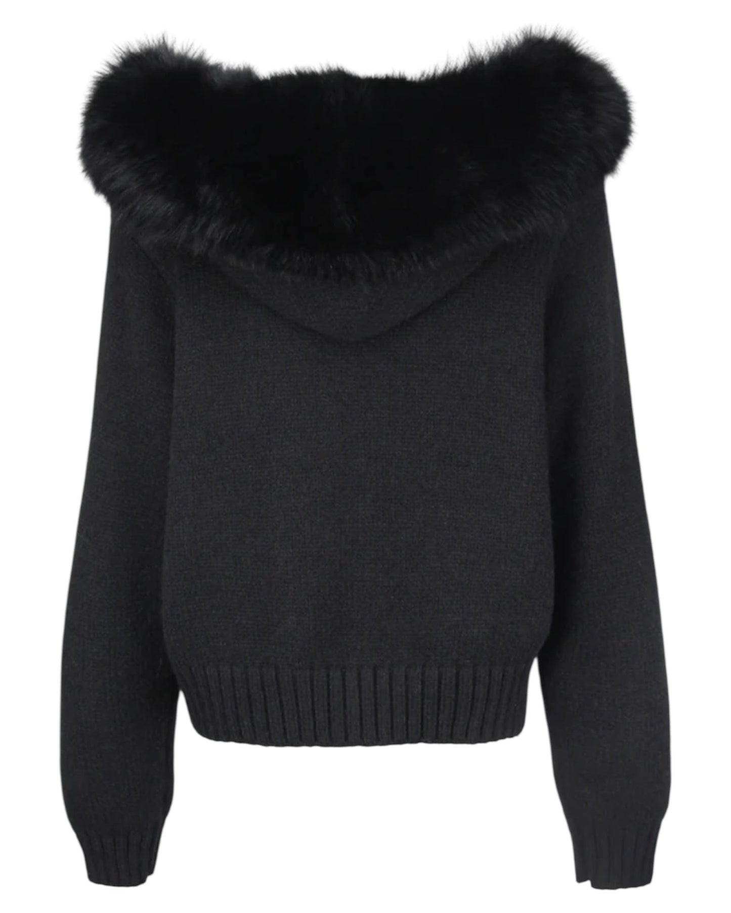 Knitted hoodie "Zip" with real fur hood grey