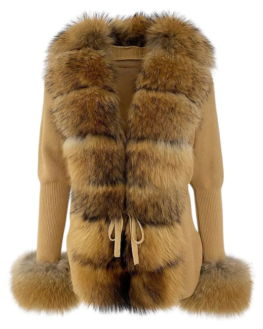 Cardigan "Mimoza" with real fur taupe