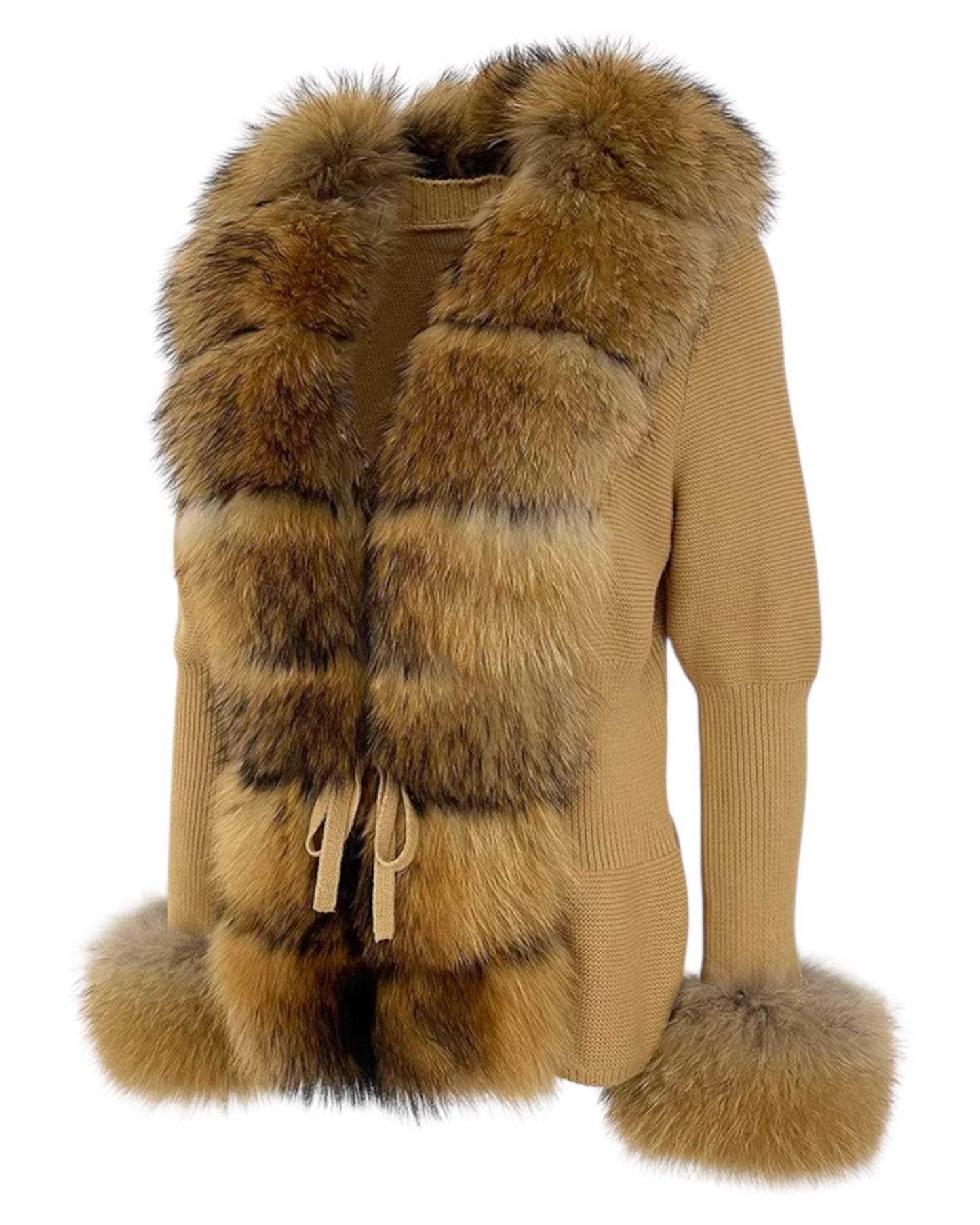 Cardigan "Mimoza" en vraie fourrure marron