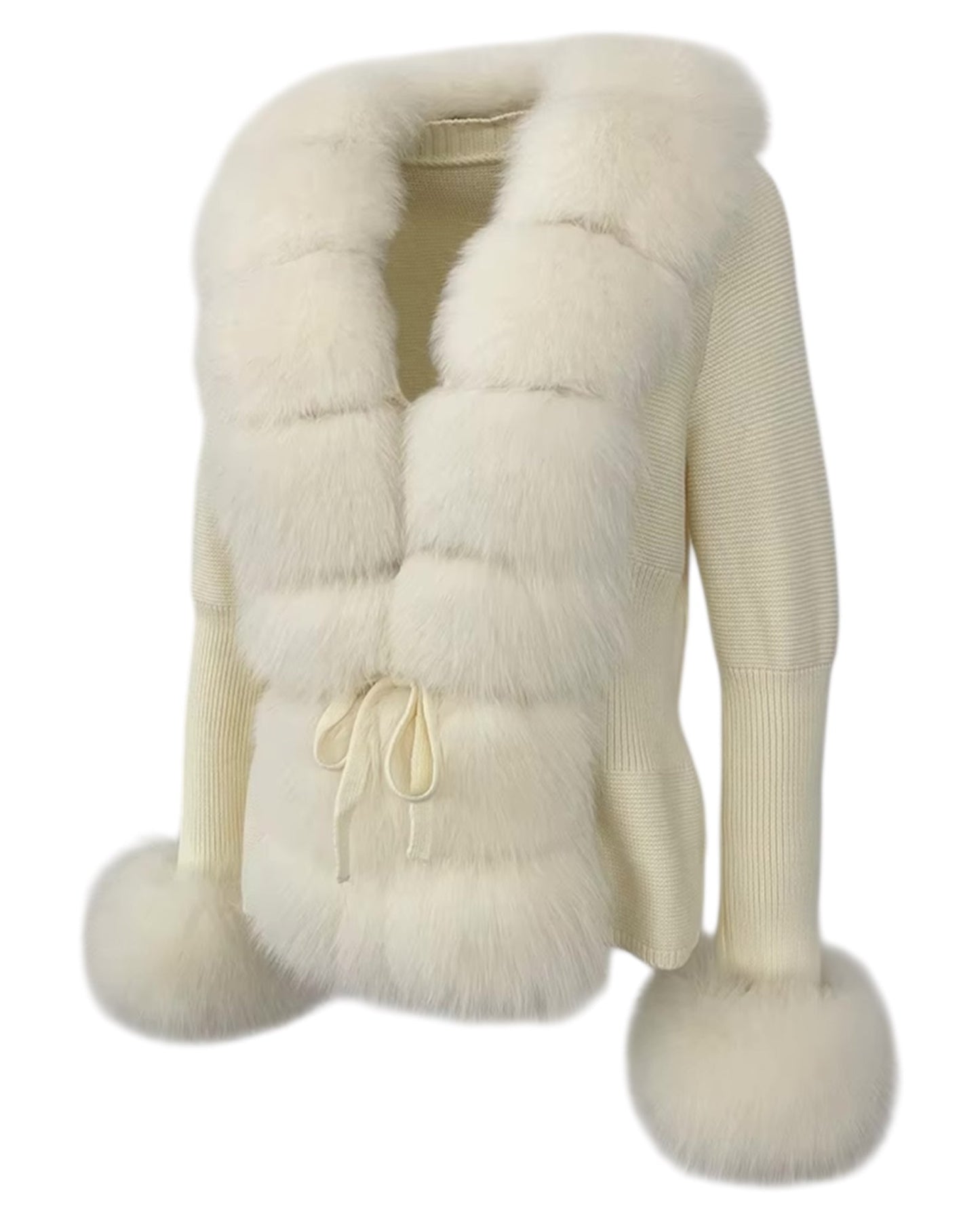 Cardigan "Mimoza" avec fourrure véritable crème