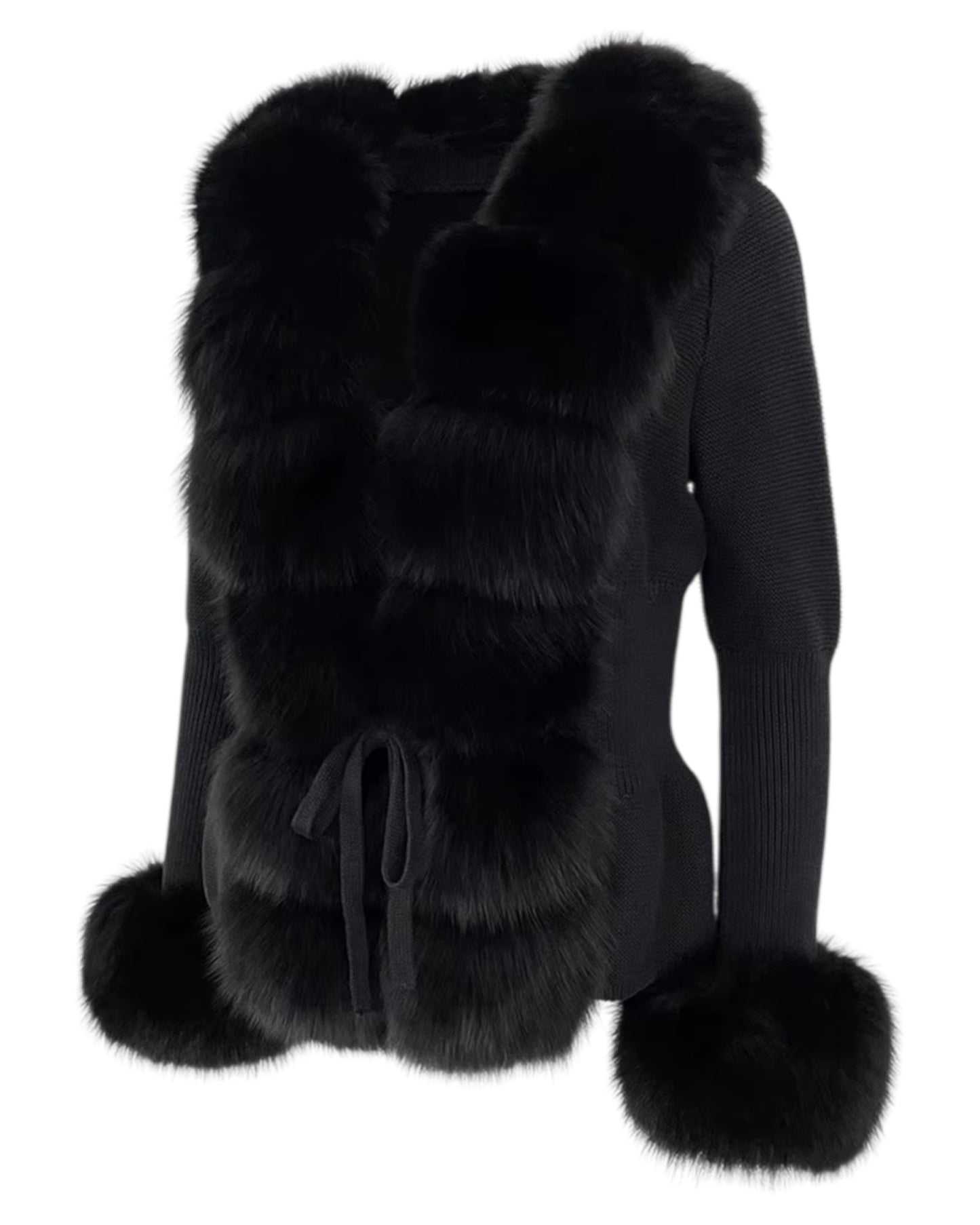 Cardigan "Mimoza" en vraie fourrure noir