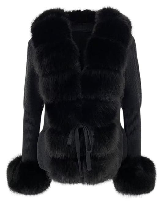 Cardigan "Mimoza" with real fur taupe