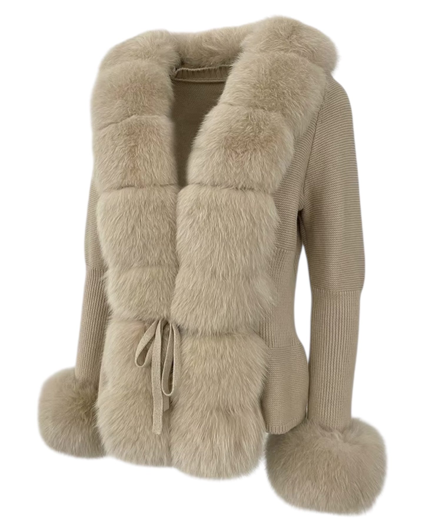 Cardigan "Mimoza" en vraie fourrure taupe