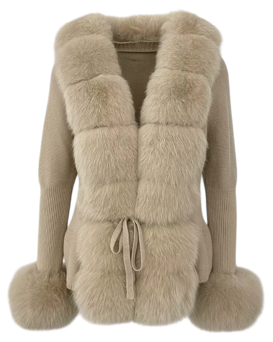 Cardigan "Mimoza" with real fur taupe