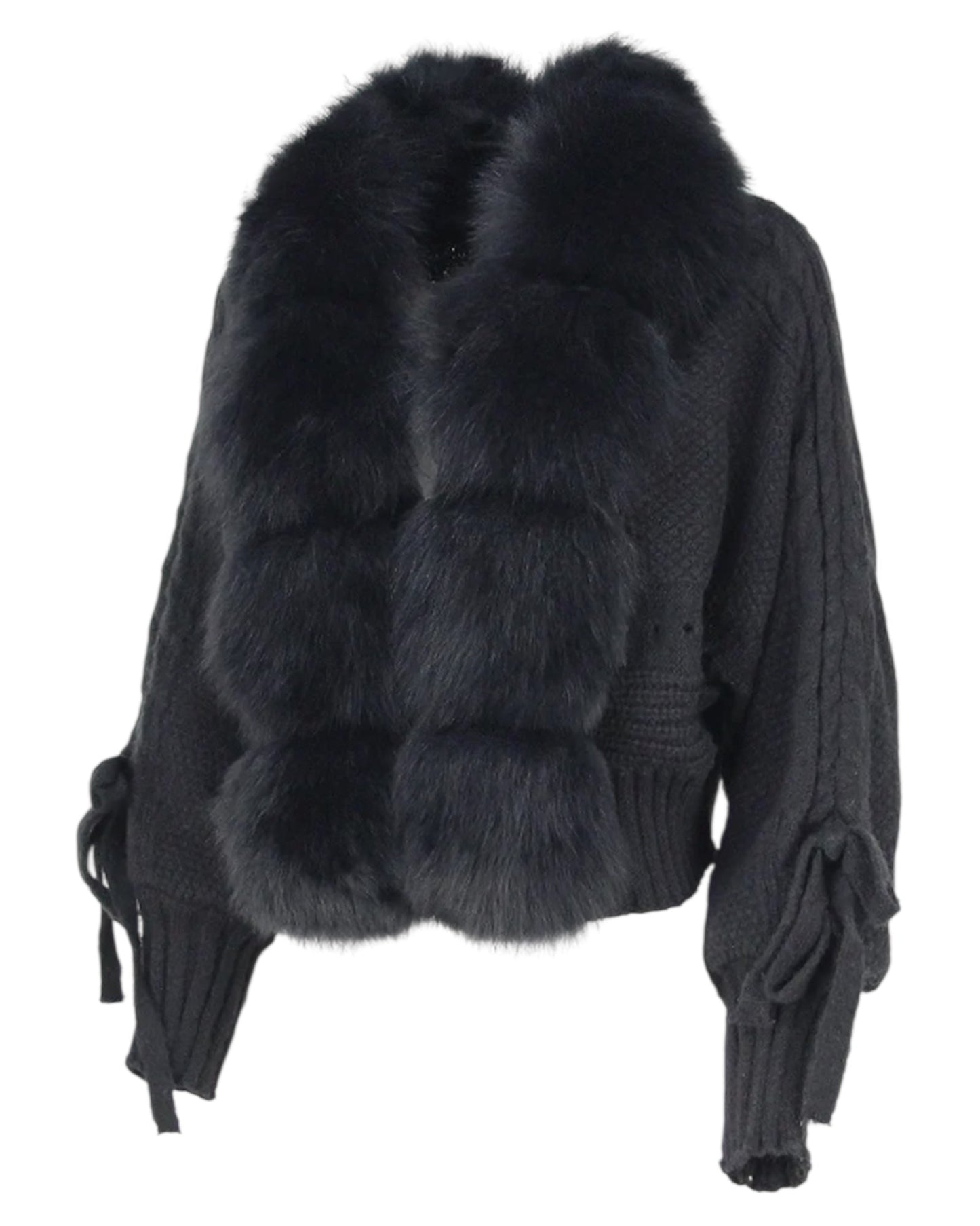 CARDIGAN EN LAINE « Yasi » avec col en fourrure véritable noir