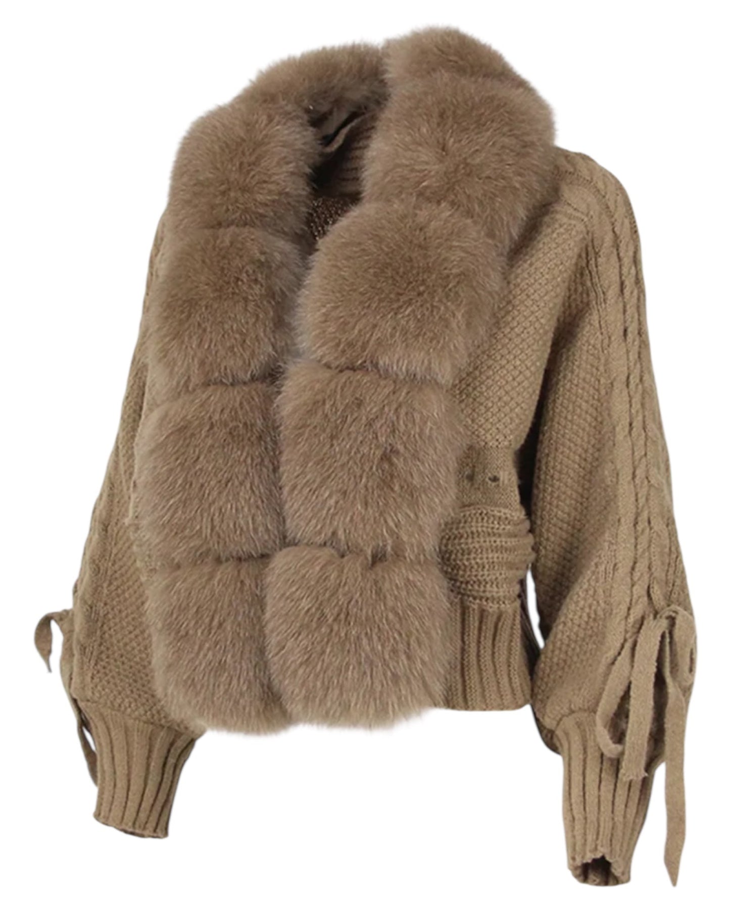 WOOL CARDIGAN "Yasi" with real fur collar black